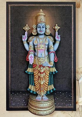 Standing Lord Perumal Tanjore Painting Vishnu With Devi Lakshmi Super Embossed 3D Face Work