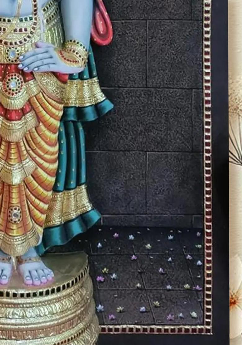 Standing Lord Perumal Tanjore Painting Vishnu With Devi Lakshmi Super Embossed 3D Face Work