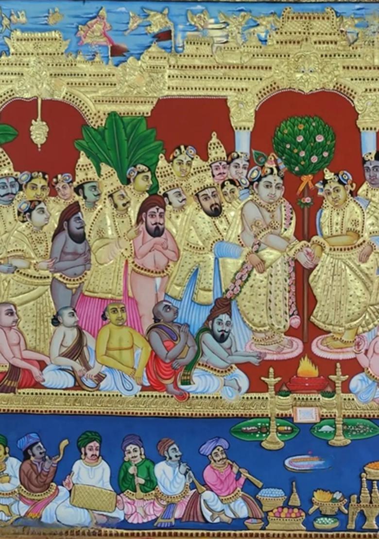 Exquisite Rukmini Tanjore Painting Divine Wedding Scene Without Frame