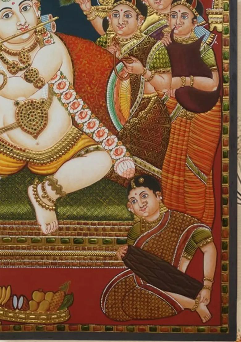 Charming Bal Krishna Playing Flute Tanjore Painting