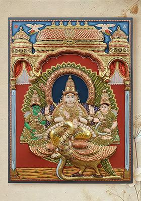 Lord Murugan With Devasena And Valli Tanjore Painting Artworkout Frame