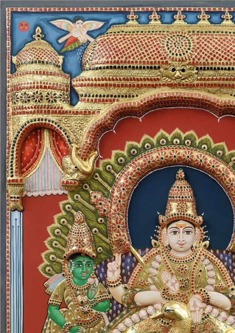 Lord Murugan With Devasena And Valli Tanjore Painting Artworkout Frame