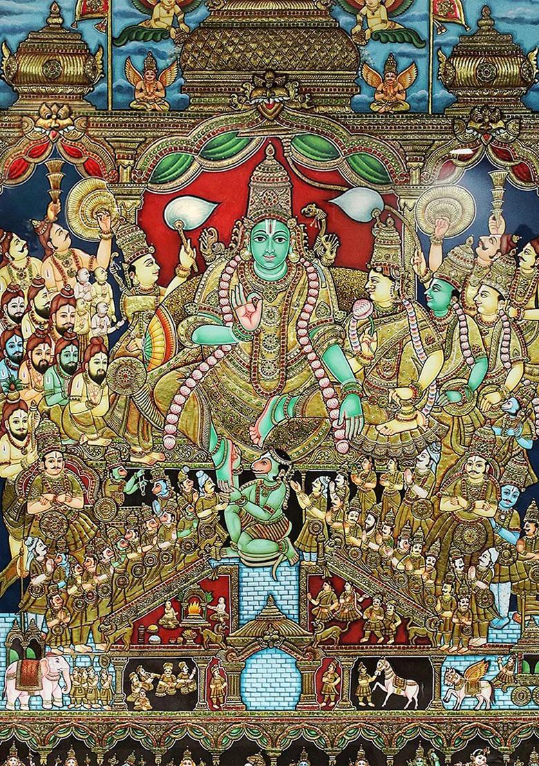 Sri Rama Pattabhishekam Tanjore Painting Shilp Guru Gold Medal Winner 24 Karat Gold