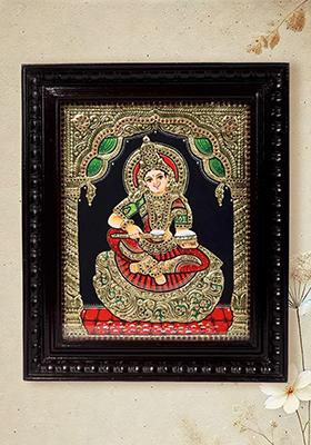 Tanjore Painting Of Goddess Annapoorna Devi With 24 Karat Gold