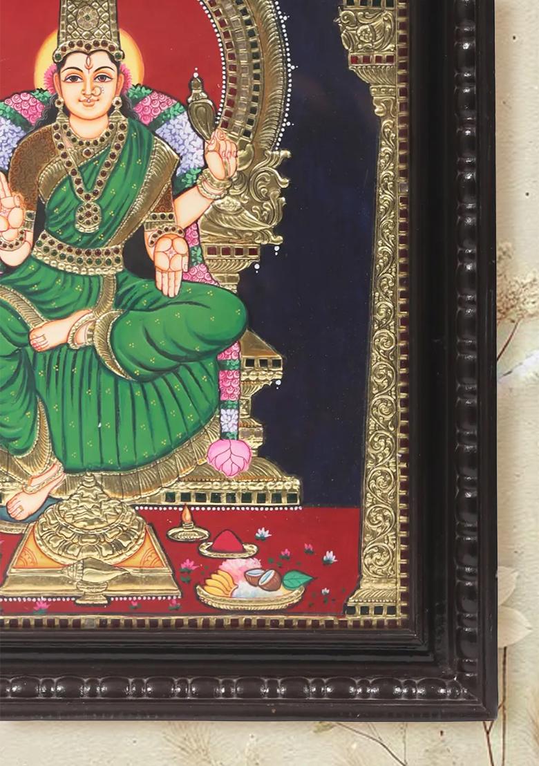 Goddess Bhuvaneshwari Tanjore Painting With 24K Gold Teakwood Frame
