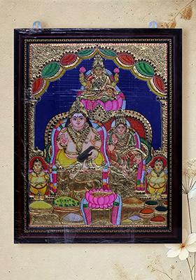 Lakshmi Kubera Tanjore Painting With And 24 Karat Gold Detailing