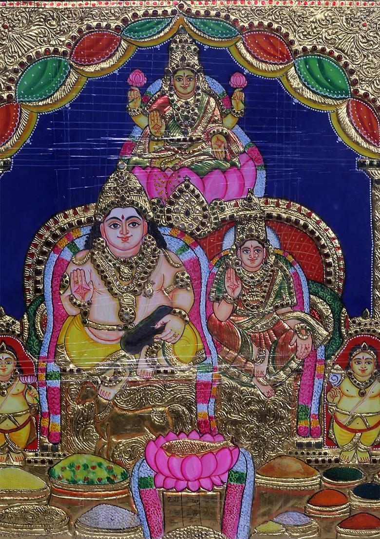 Lakshmi Kubera Tanjore Painting With And 24 Karat Gold Detailing
