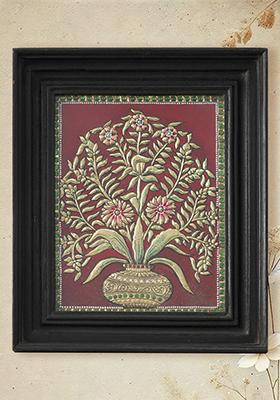 Exquisite Flower Pot Tanjore Painting With 24 Karat