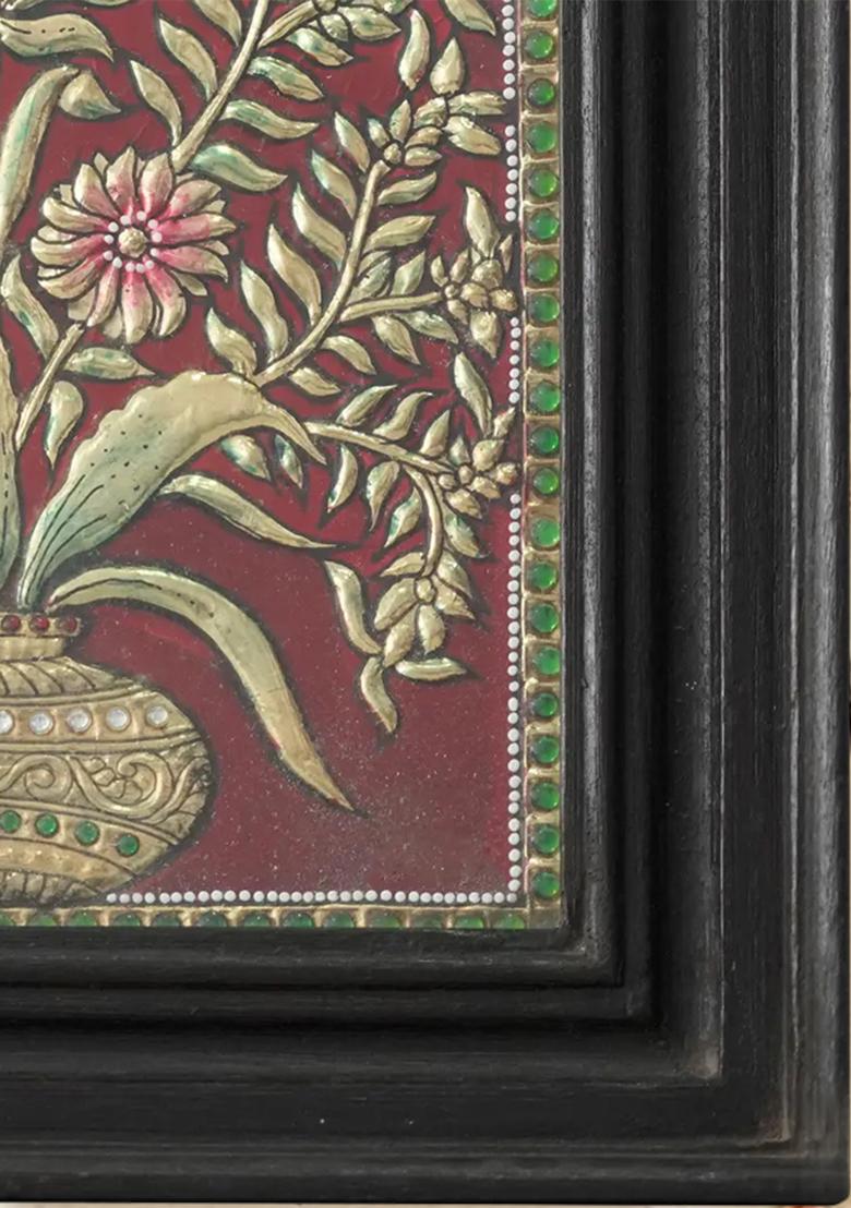 Exquisite Flower Pot Tanjore Painting With 24 Karat
