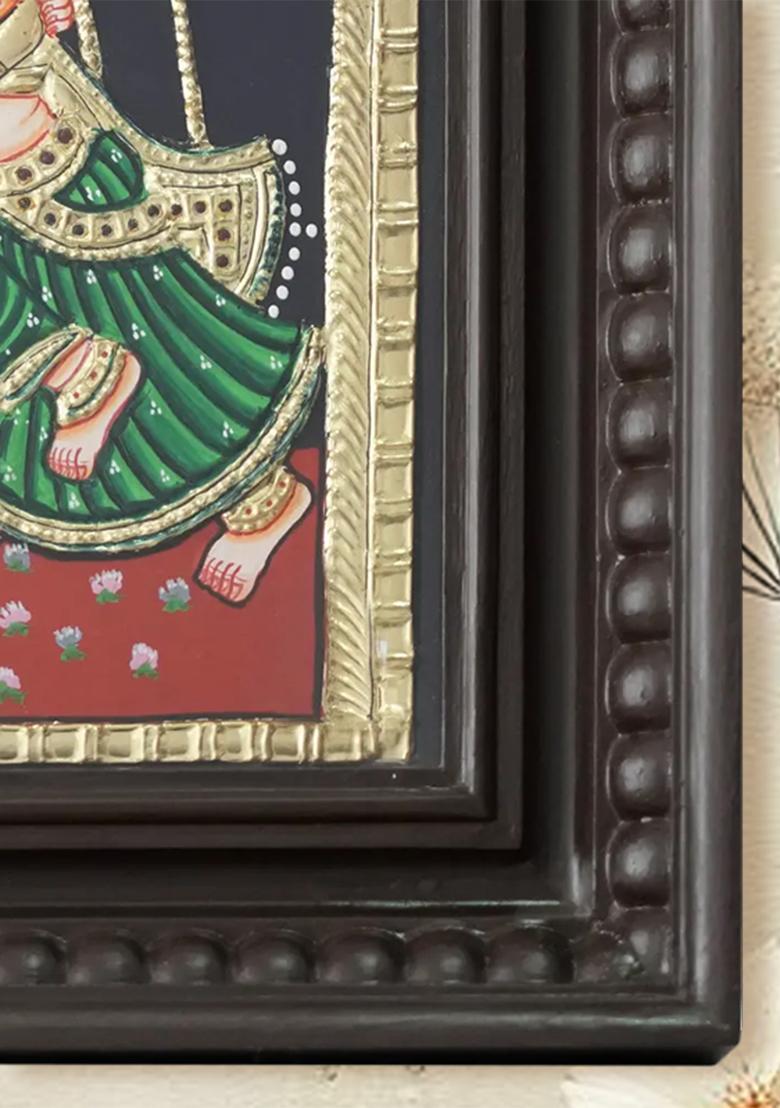 Radha Krishna On Swing Divine Tanjore Painting 24 Karat Gold Detailing