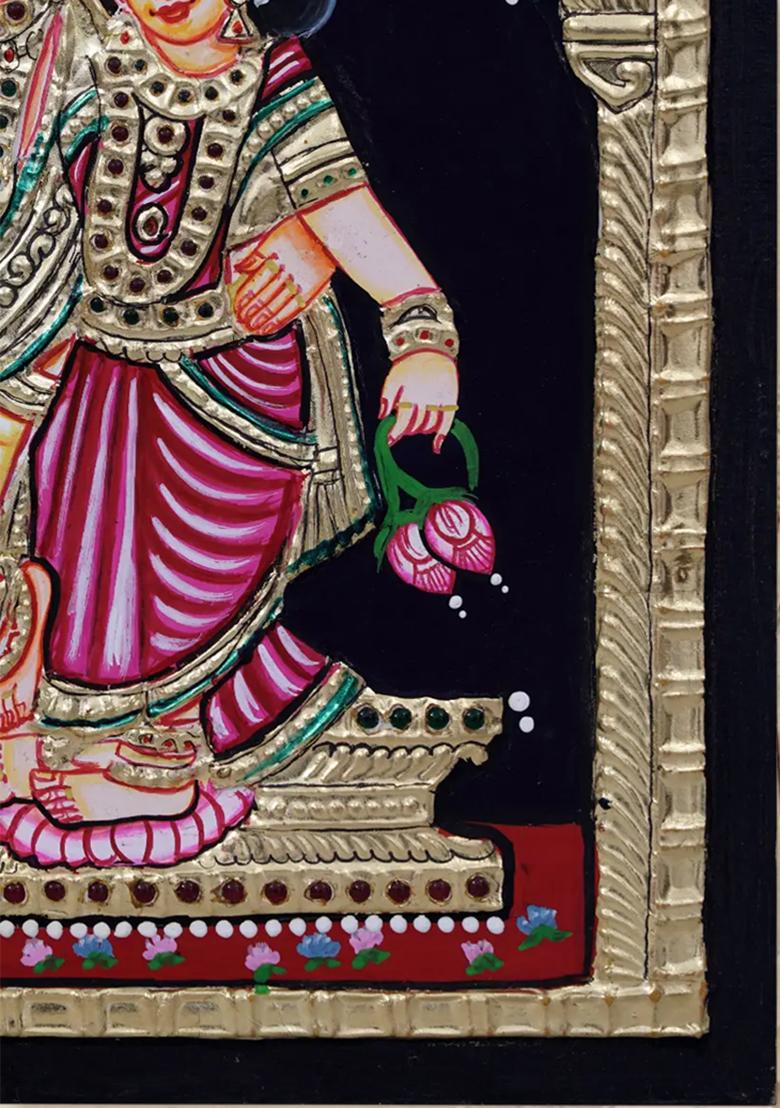 Standing Radha Krishna Tanjore Painting With 24 Karat Gold
