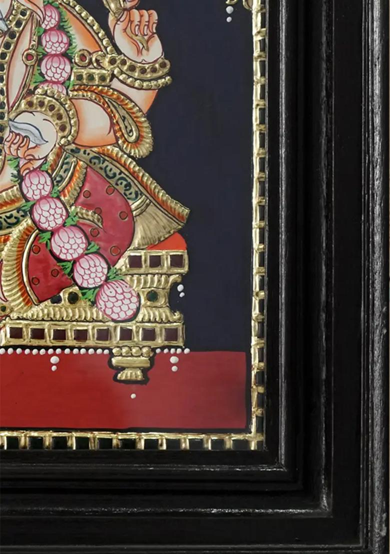 Sitting Chaturbhuja Lord Ganesha Tanjore Painting With 24 Karat Gold