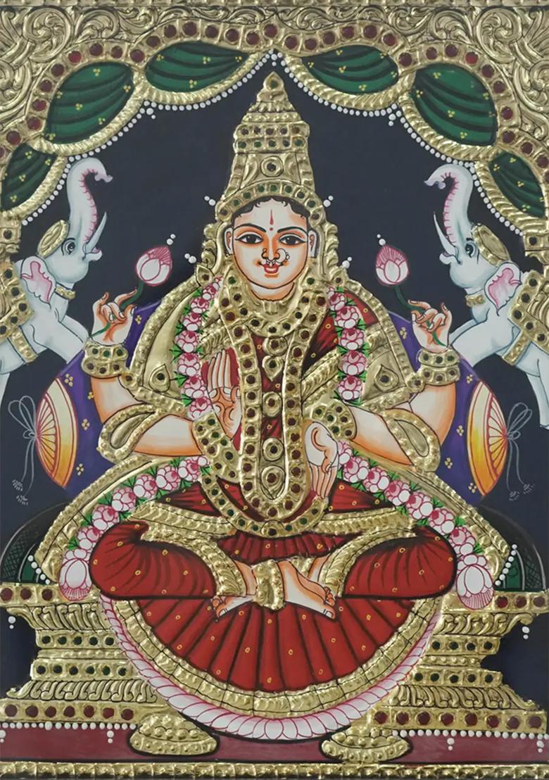 Gajalakshmi Tanjore Painting With 24 Karat Gold