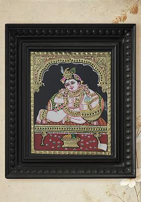 Butter Krishna Makhanchor Tanjore Painting With 24 Karat Gold