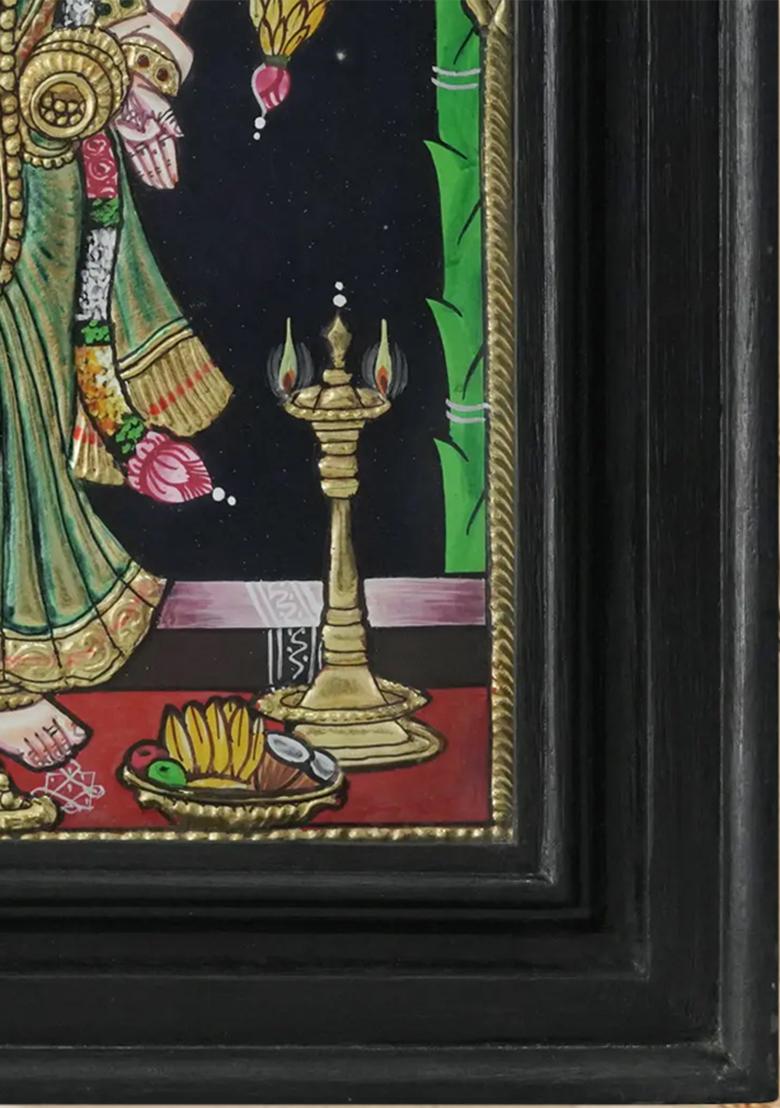 Fourarmed Standing Goddess Lakshmi Tanjore Painting With 24 Karat Gold