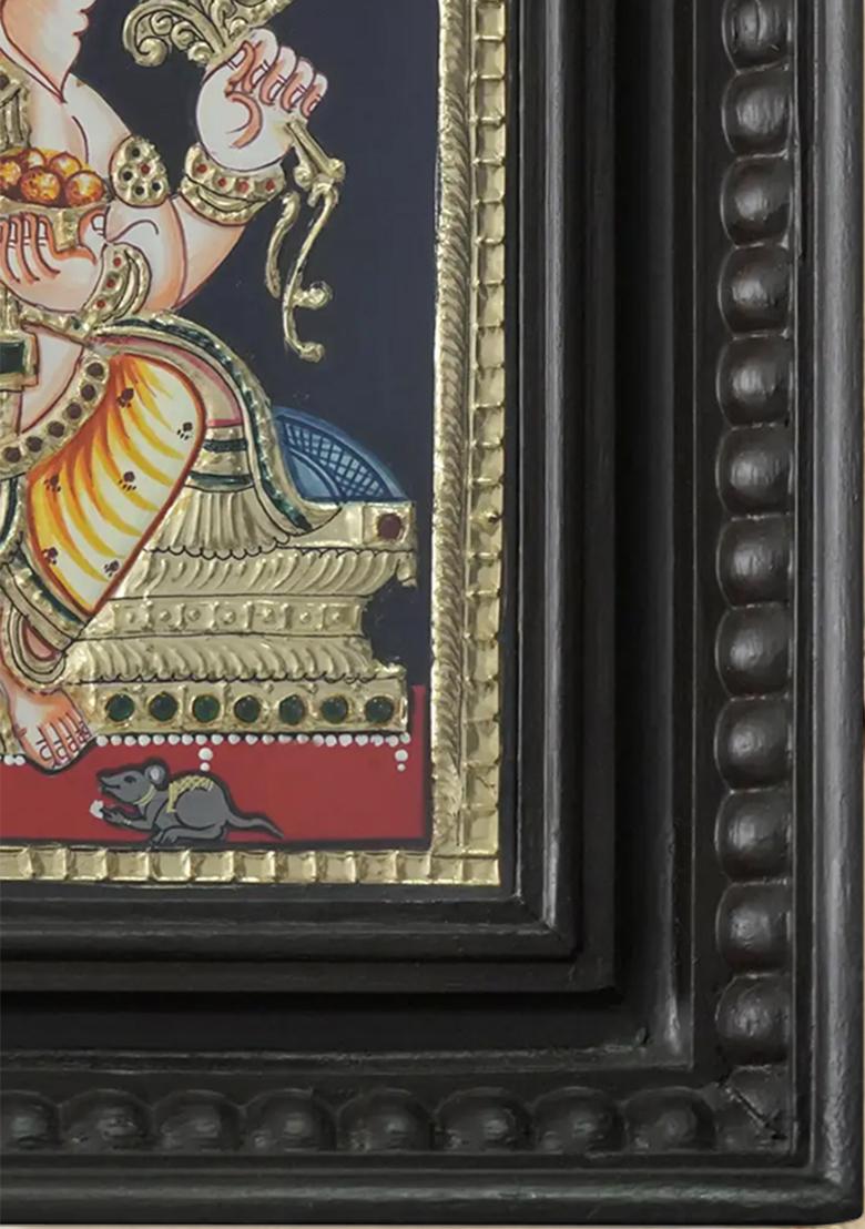 Sitting Lord Ganesha With Modak Tanjore Painting With 24 Karat Gold