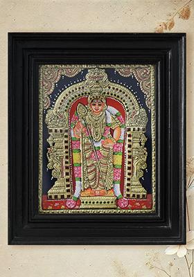 Lord Kartikeya Murugan Tanjore Painting With 24 Karat Gold