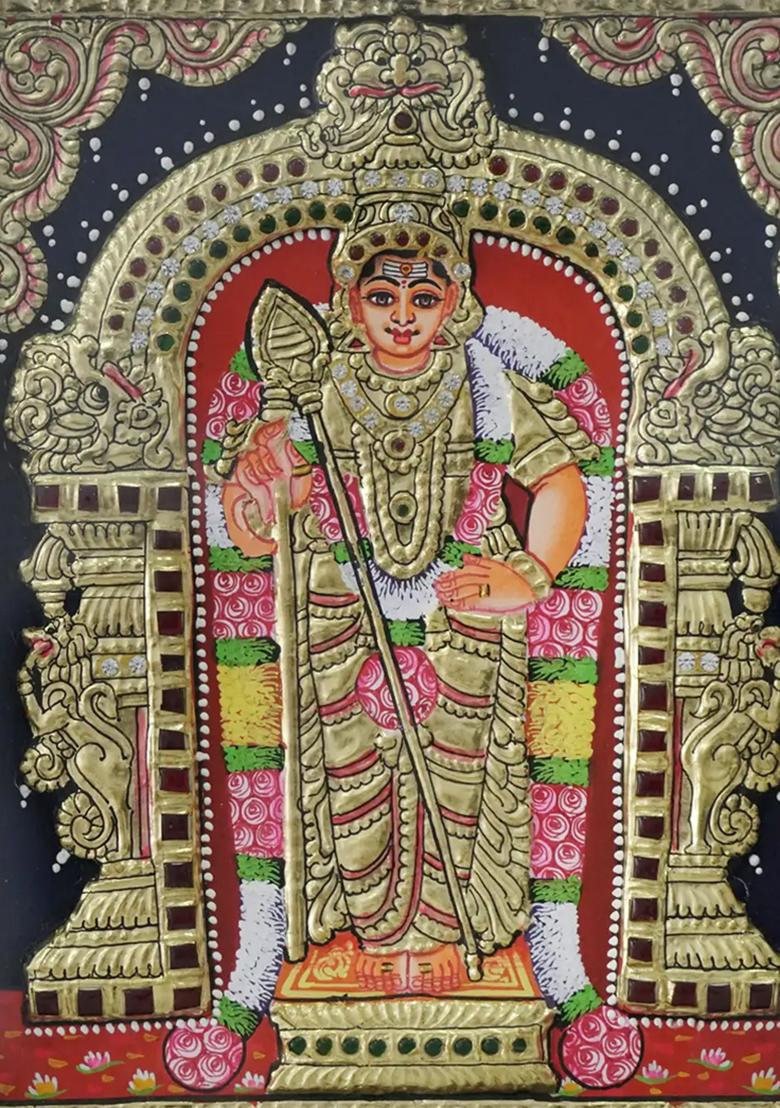 Lord Kartikeya Murugan Tanjore Painting With 24 Karat Gold