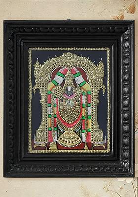 Lord Venkateshvara Tirupati Balaji Tanjore Painting With 24 Karat Gold