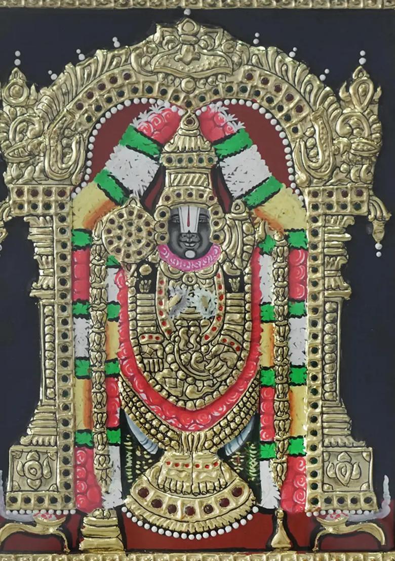 Lord Venkateshvara Tirupati Balaji Tanjore Painting With 24 Karat Gold