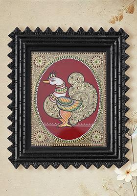 Annam Peacock Tanjore Painting With 24 Karat Gold
