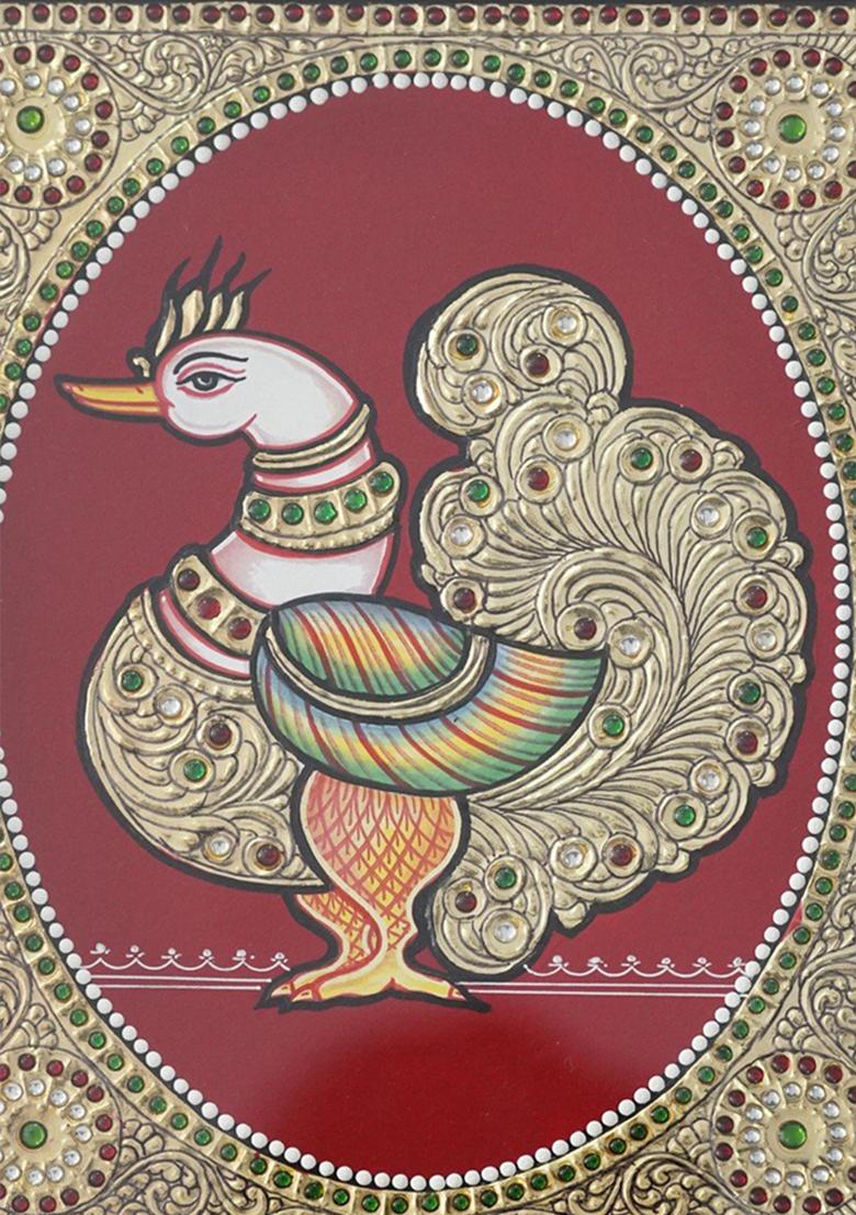 Annam Peacock Tanjore Painting With 24 Karat Gold