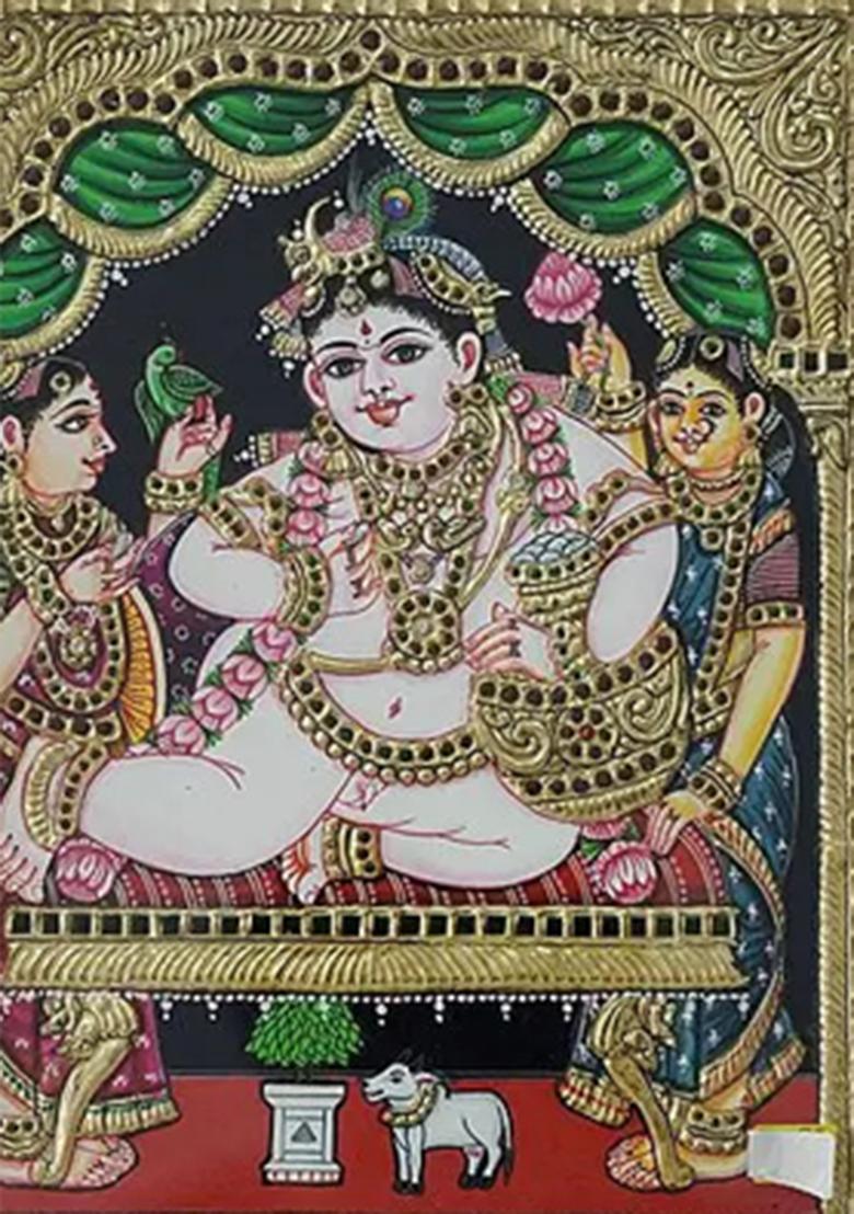 Butter Krishna Tanjore Painting With 24 Karat Gold