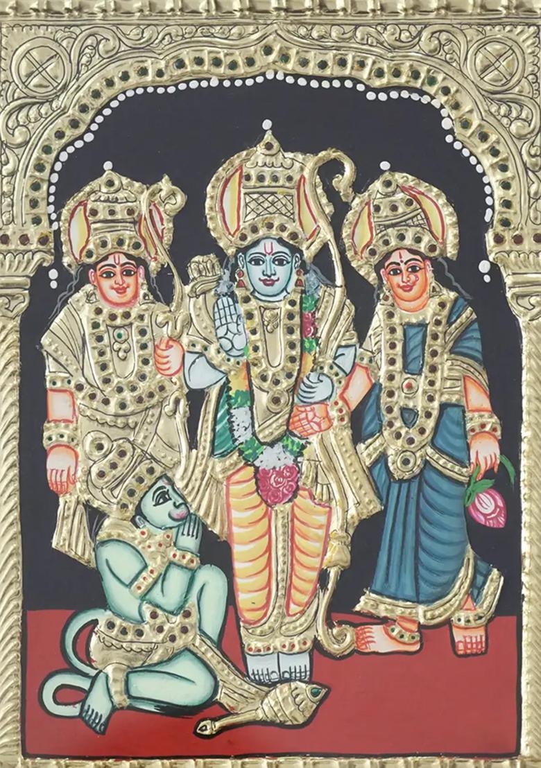 Mirror With Stone Work 24 Karat Gold Embellished Tanjore Frame