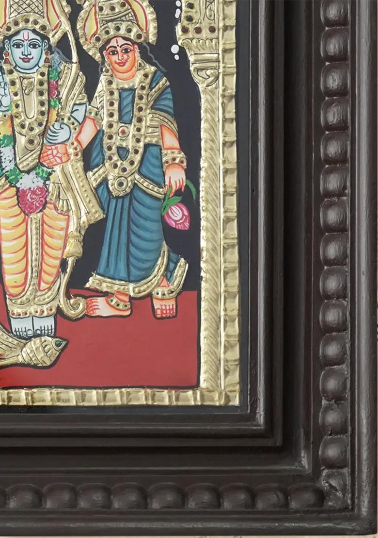 Mirror With Stone Work 24 Karat Gold Embellished Tanjore Frame