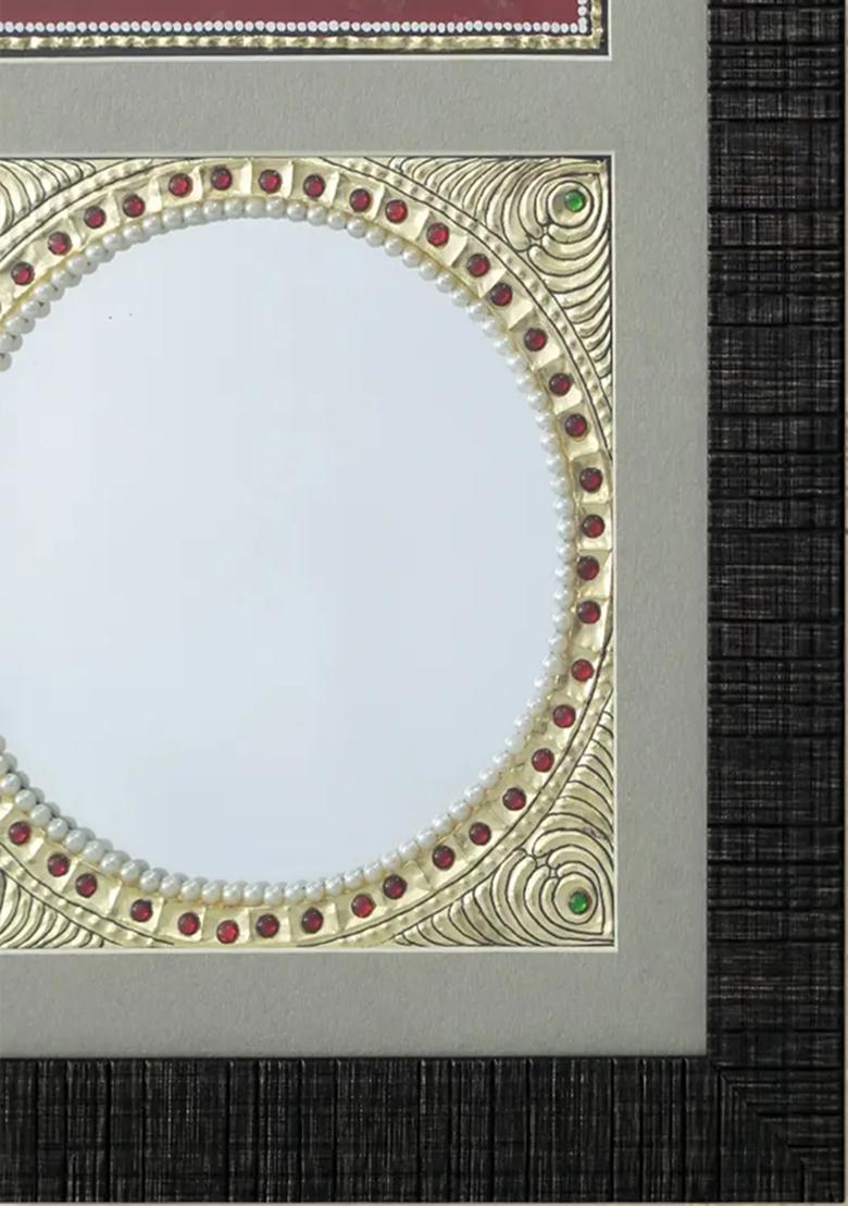 Ly Dressed Elephant With Mirror With 24 Karat Gold Tanjore Painting