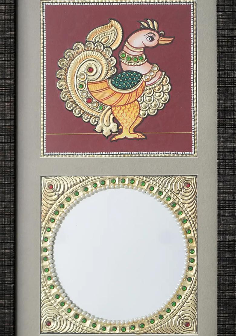 Annam And Mirror With Stone Work With 24 Karat Gold Tanjore Painting