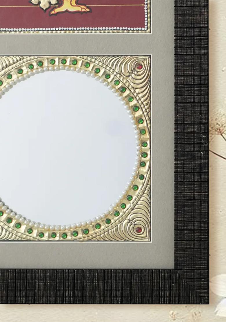 Annam And Mirror With Stone Work With 24 Karat Gold Tanjore Painting