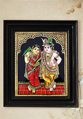Hindu Deities Rukmini Krishna Tanjore Painting With 24 Karat Gold