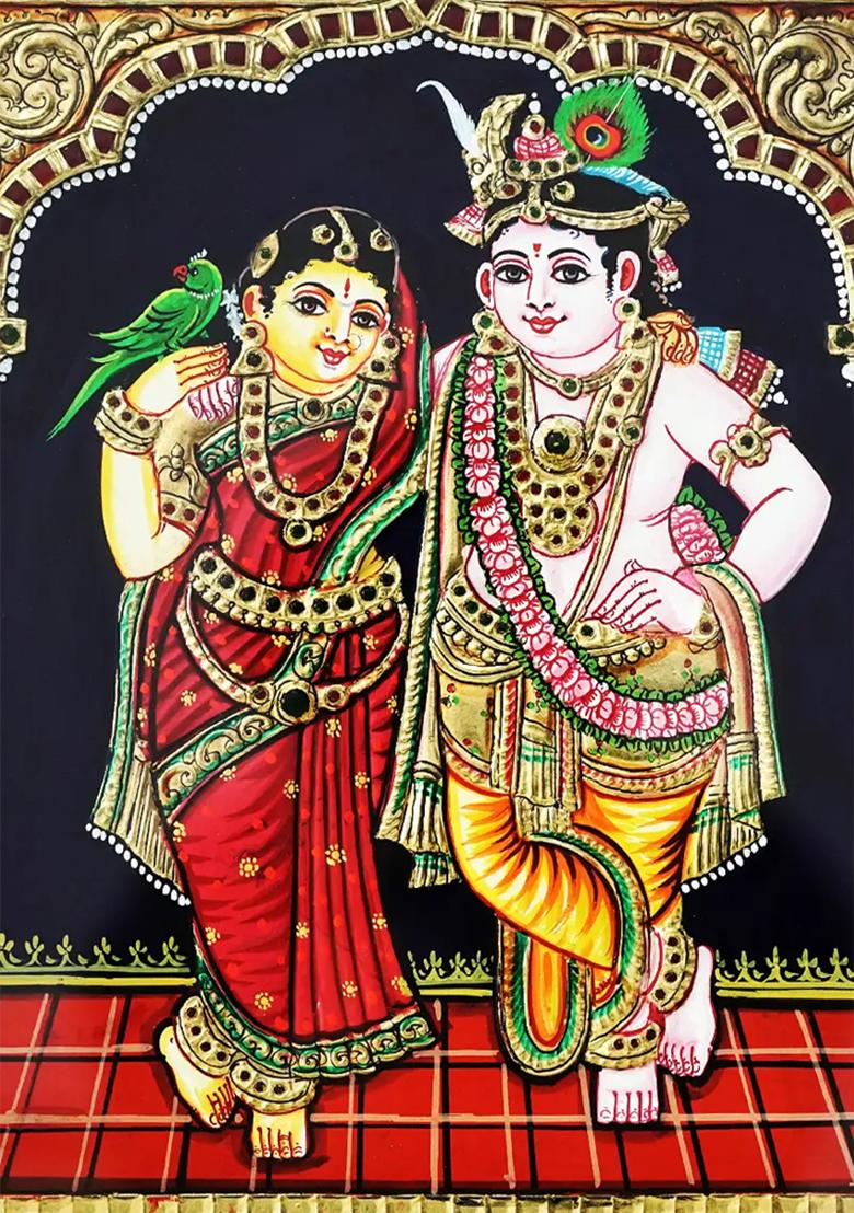 Hindu Deities Rukmini Krishna Tanjore Painting With 24 Karat Gold