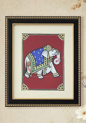 Ly Dressed Walking Elephant Tanjore Painting With 24 Karat Gold