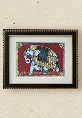 Ornamented Elephant Tanjore Painting With 24 Karat Gold