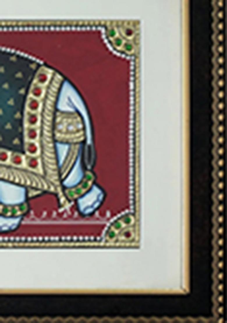 Ornamented Elephant Tanjore Painting With 24 Karat Gold