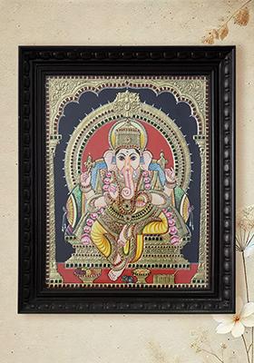 Lord Ganesha Seated On Royal Throne With 24 Karat Gold