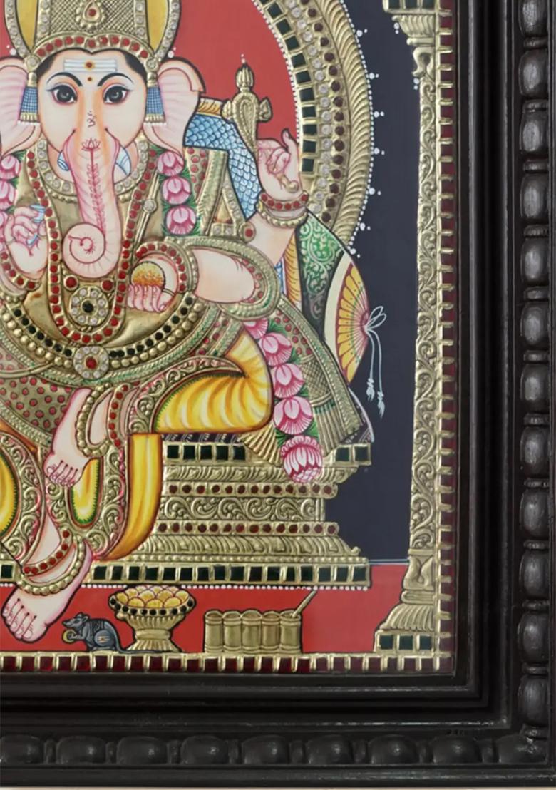 Lord Ganesha Seated On Royal Throne With 24 Karat Gold