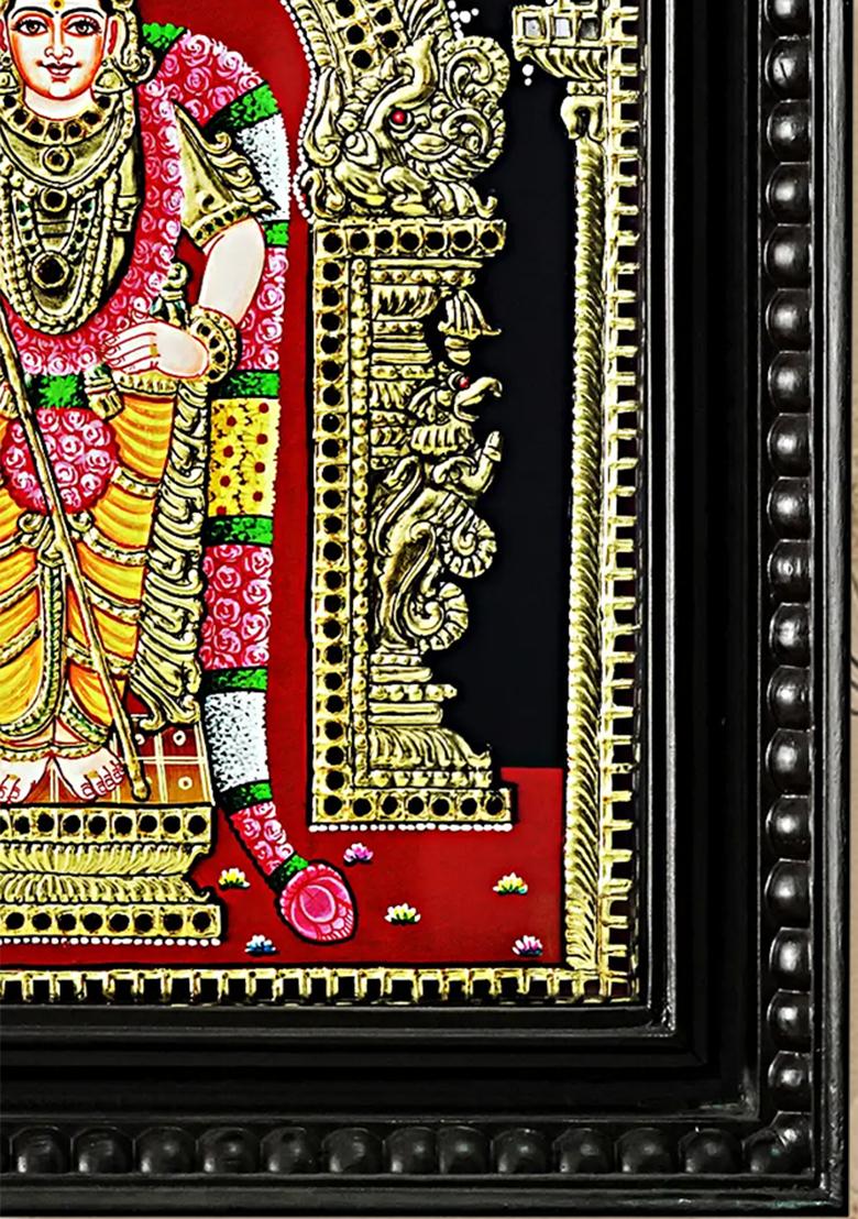 God Murugan Standing With Arch Tanjore Painting Colour With 24K Gold