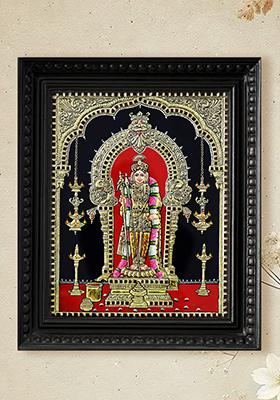 Lord Murugan Standing Inside Arch Kartikeya Tanjore Painting Colour With 24 Karat Gold