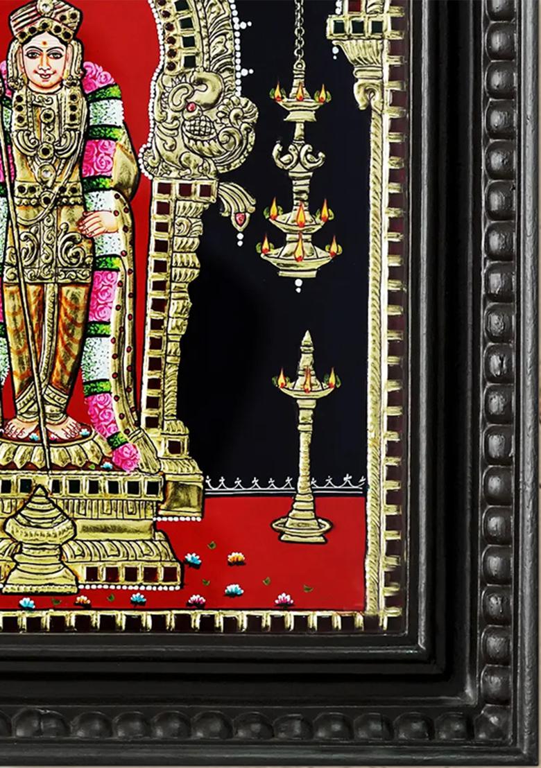 Lord Murugan Standing Inside Arch Kartikeya Tanjore Painting Colour With 24 Karat Gold
