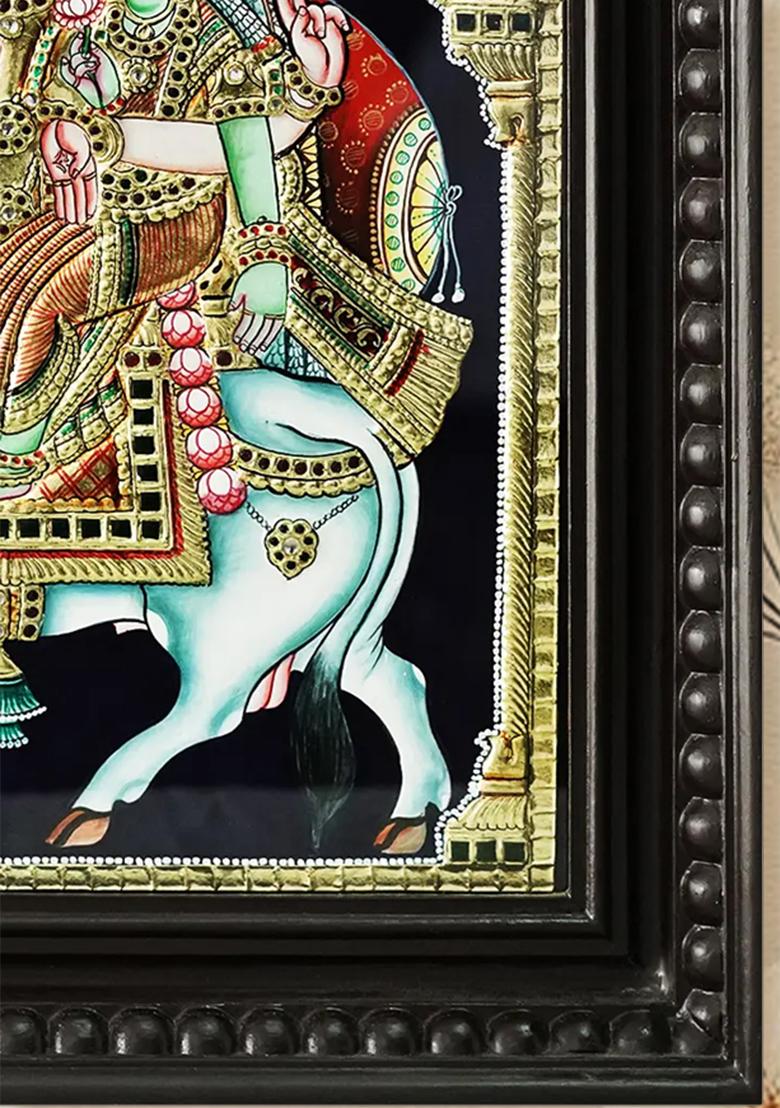 Hindu Deities Rishabha Parvati Seated On Nandi Colour With 24 Karat Gold