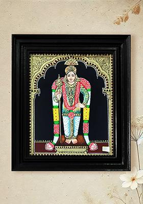Lord Murugan Kartikeya Tanjore Painting Colour With 24 Karat Gold