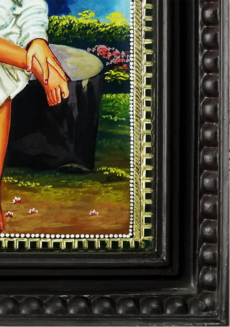 Lord Sai Baba Seated On Log Tanjore Painting Artwork Of Sai Baba In Vibrant