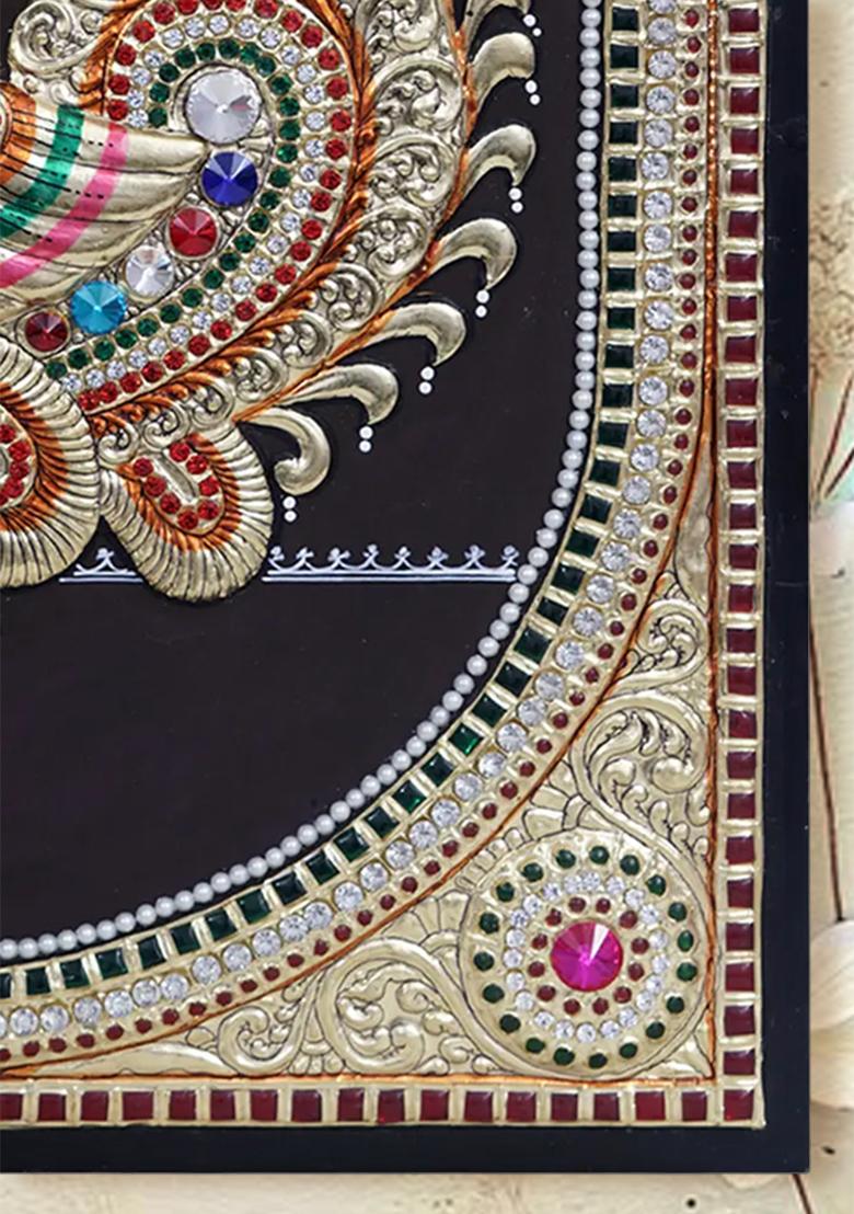 Exquisite Tanjore Painting Of A Peacock With Stone Work Divine Elegance
