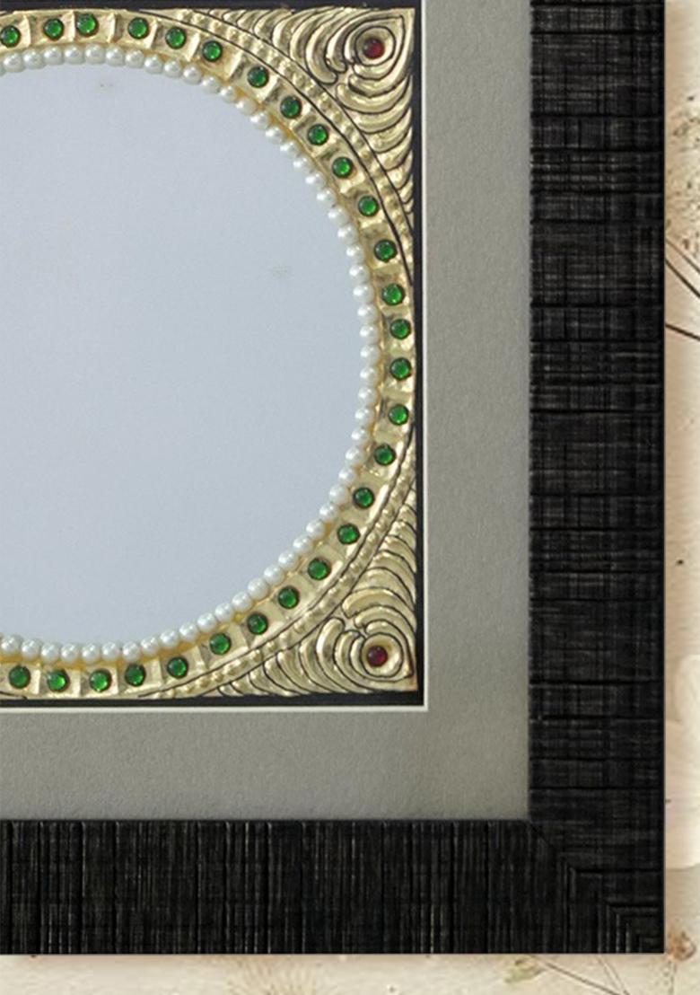 Exquisite Tanjore Painting Of Peacock With Mirror Elegance