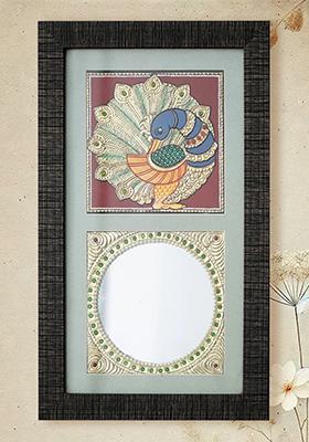 Exquisite Tanjore Painting Of Peacock With Mirror Stone Work Divine Grace