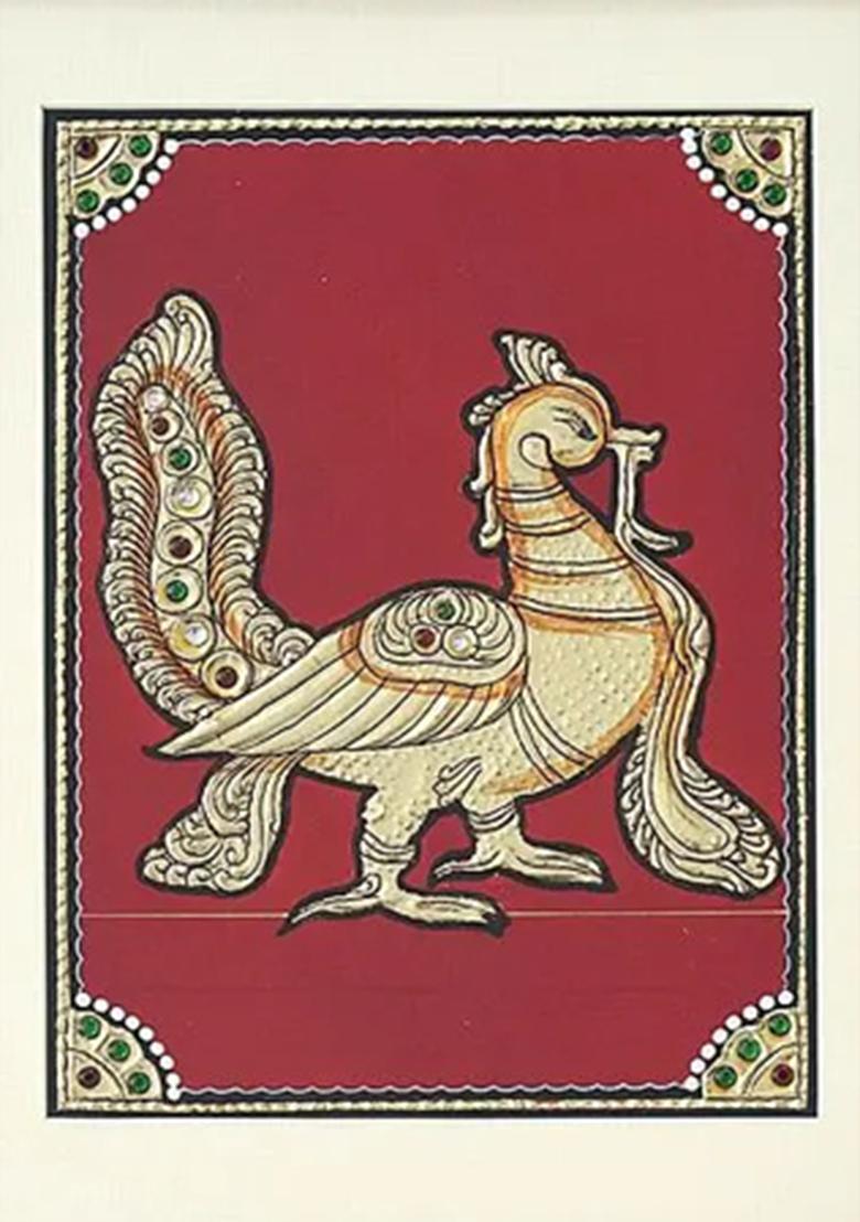 Goldtoned Peacock Tanjore Painting Divine Elegance