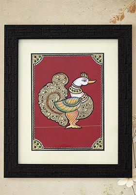 Standing Annam Peacock Tanjore Painting Divine Symbolism